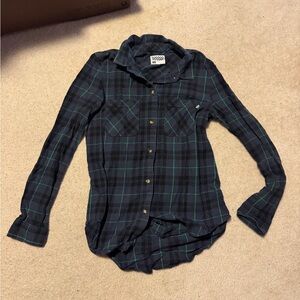 Vans Black and Green Plaid Button Down Shirt